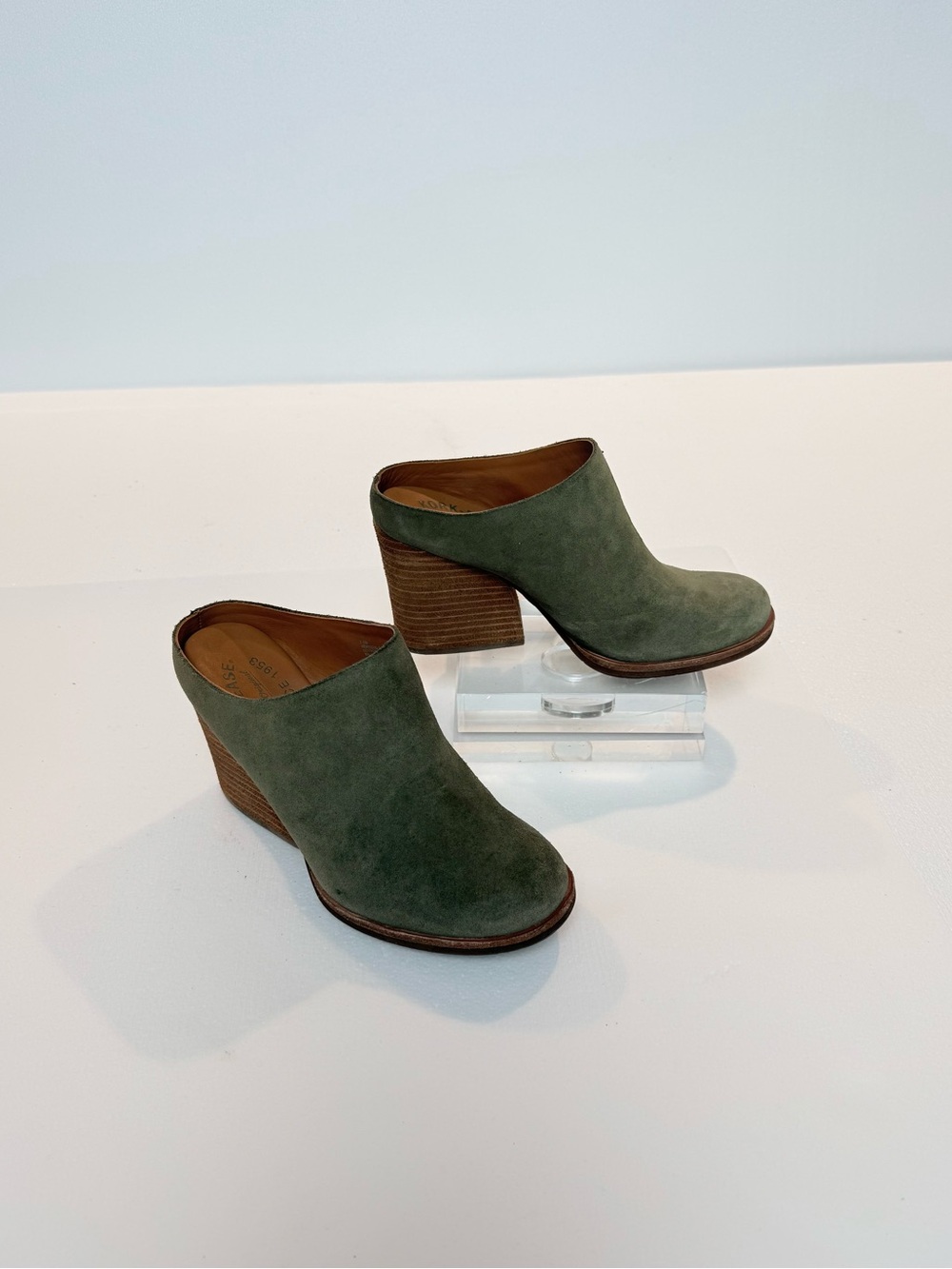 Kork-Ease Olive Suede Mule Heels